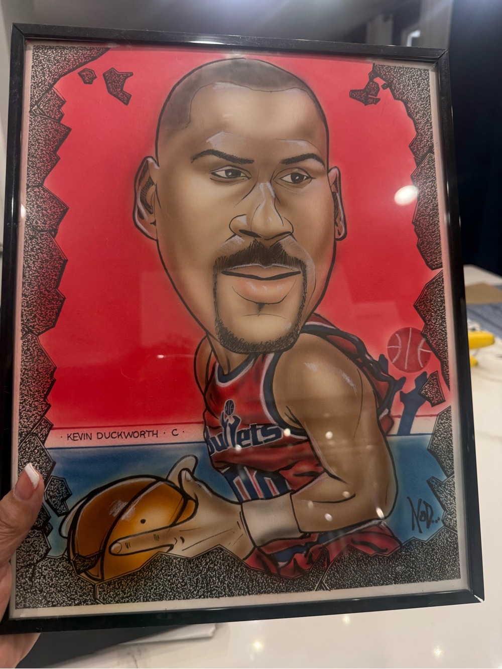 Framed Red Basketball Caricature Art Print